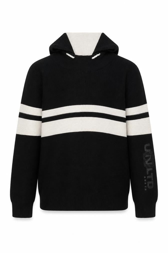Front view of Next boys’ black white hooded jumper 11 years 146cm cotton