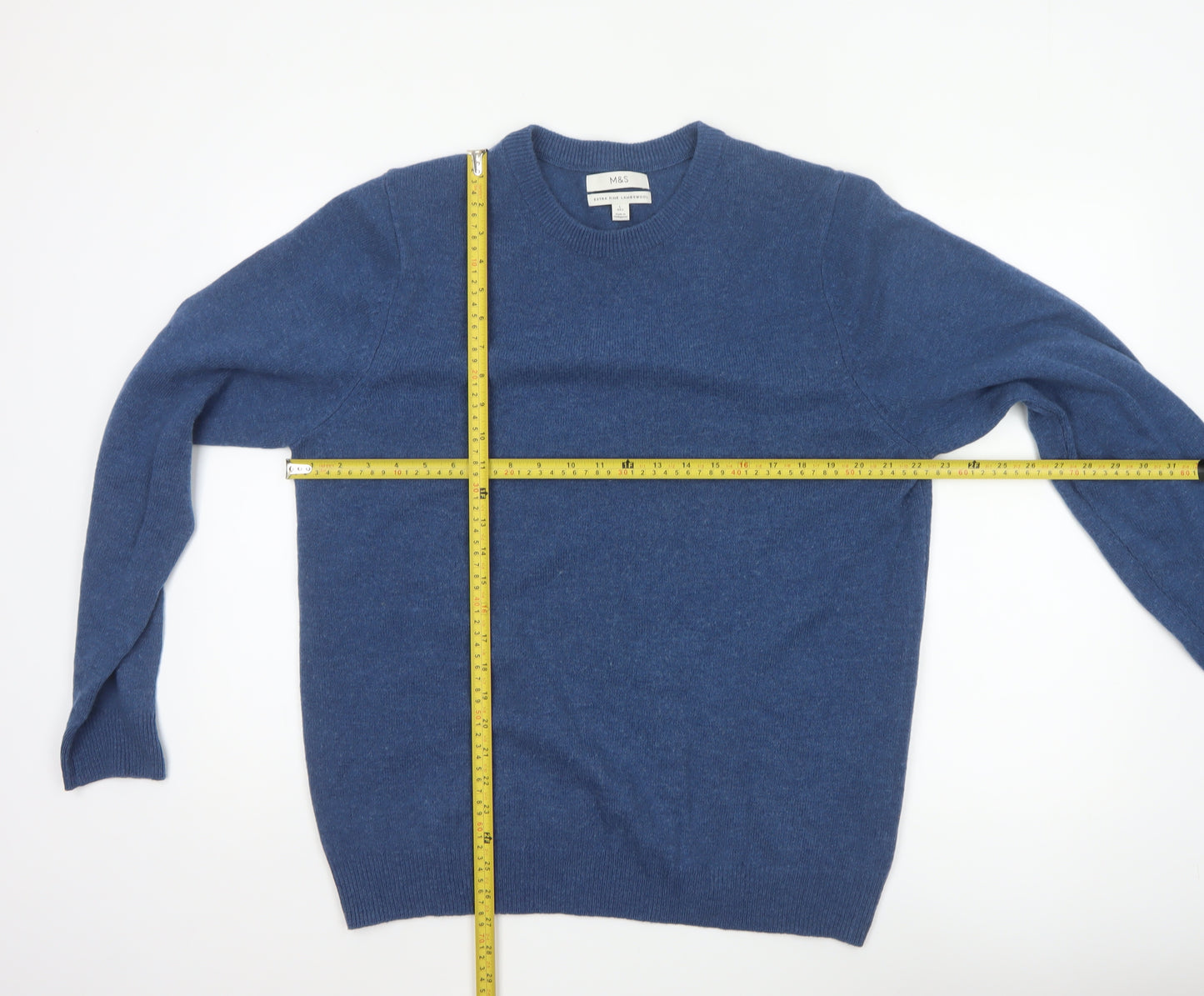 Marks and Spencer Men Blue L Lambswool Crew Neck Pullover Jumper