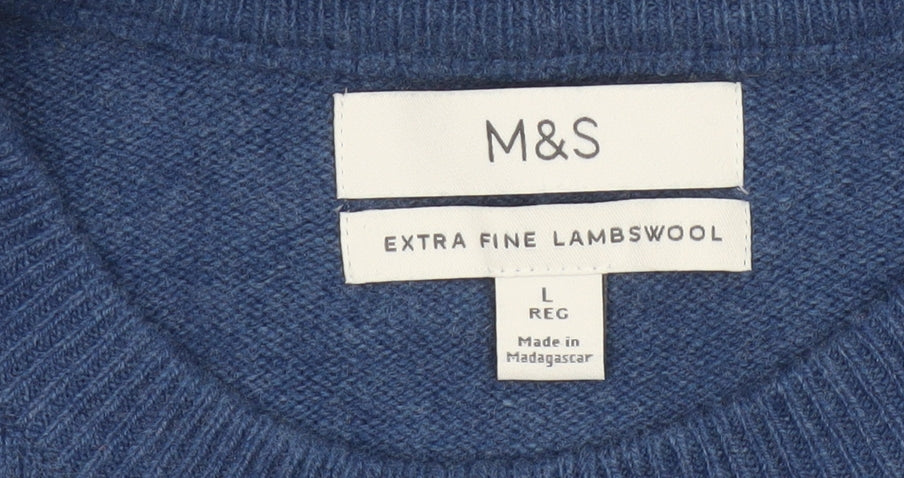 Marks and Spencer Men Blue L Lambswool Crew Neck Pullover Jumper