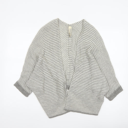 Pull&Bear Women Grey White Stripe Open Knit Cardigan Size L