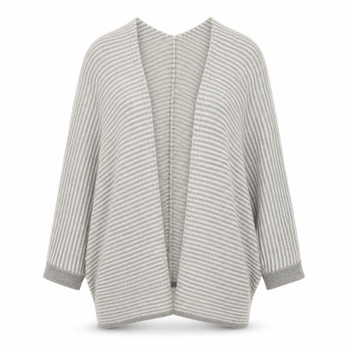 Pull&Bear Women Grey White Stripe Open Knit Cardigan Size L