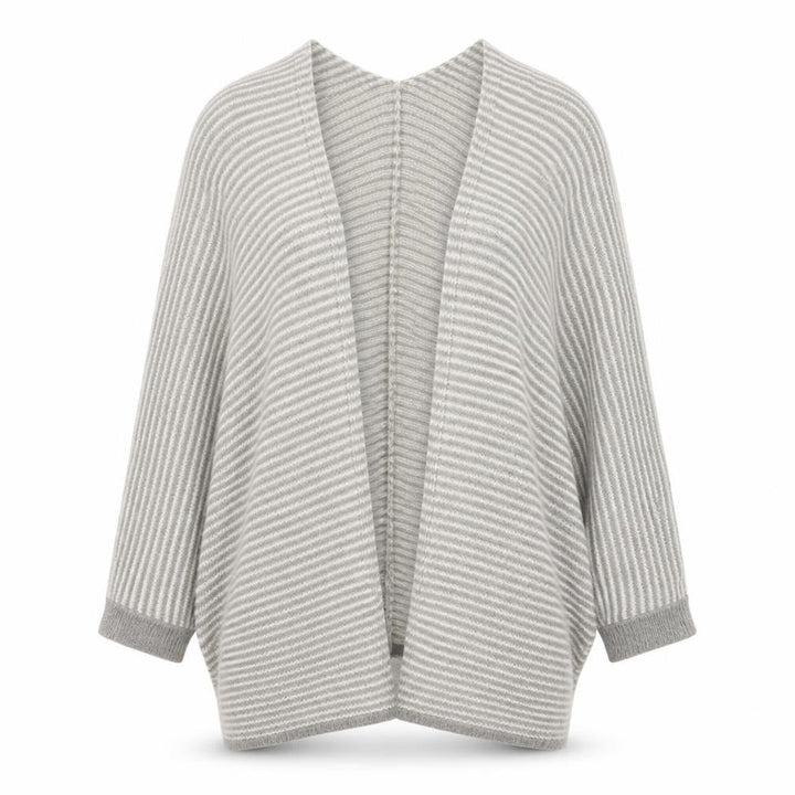 Pull&Bear Women Grey White Stripe Open Knit Cardigan Size L