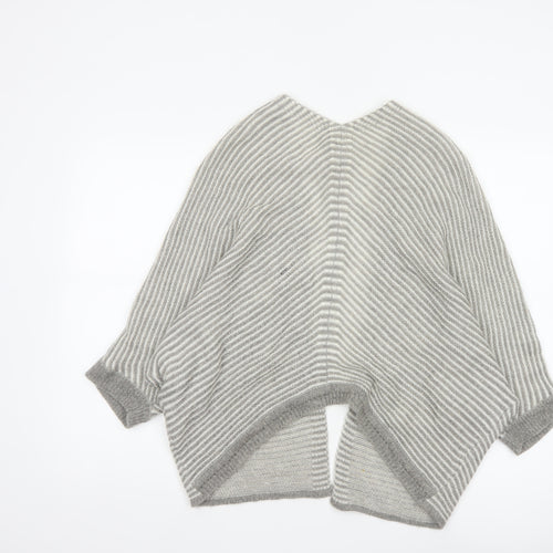Pull&Bear Women Grey White Stripe Open Knit Cardigan Size L