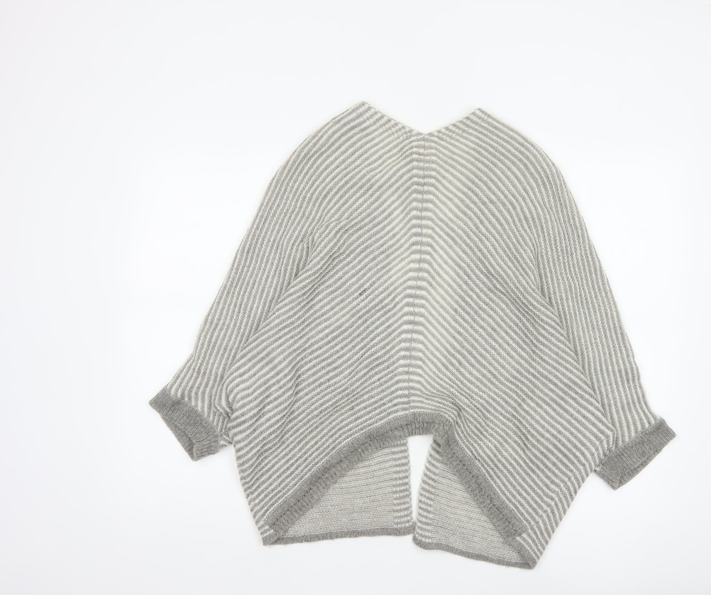 Pull&Bear Women Grey White Stripe Open Knit Cardigan Size L