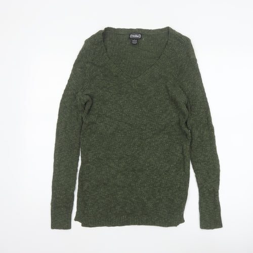 Cashel Women’s Green V-Neck Ribbed Knit Jumper Size L Cotton Blend