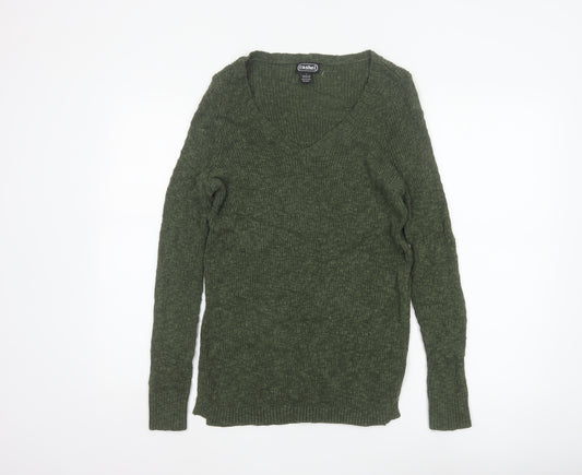 Cashel Women’s Green V-Neck Ribbed Knit Jumper Size L Cotton Blend