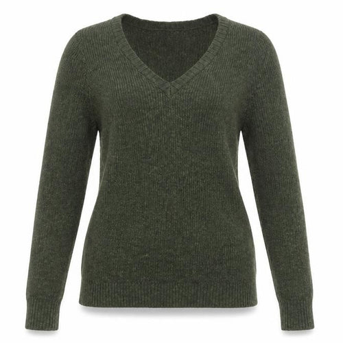Cashel Women’s Green V-Neck Ribbed Knit Jumper Size L Cotton Blend