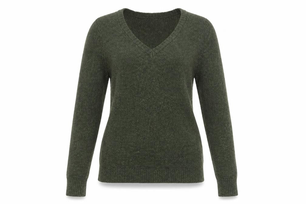 Cashel Women’s Green V-Neck Ribbed Knit Jumper Size L Cotton Blend