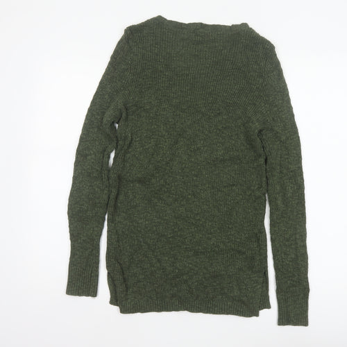 Cashel Women’s Green V-Neck Ribbed Knit Jumper Size L Cotton Blend