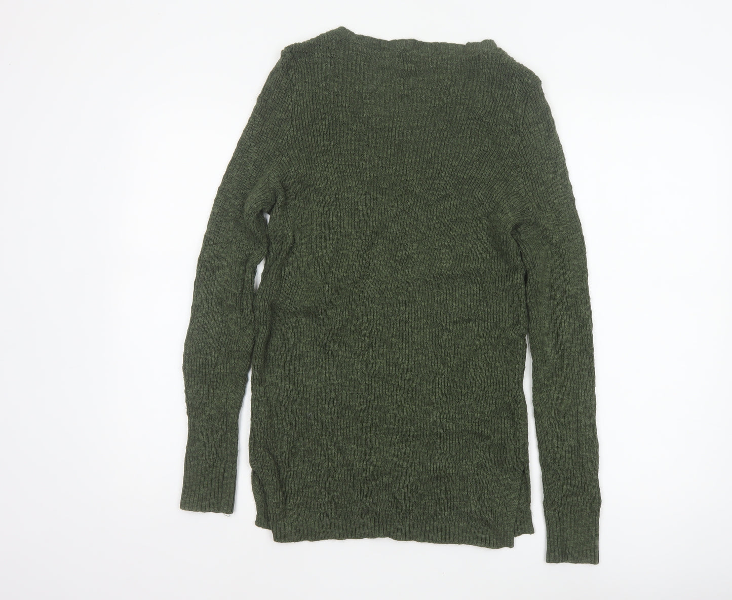 Cashel Women’s Green V-Neck Ribbed Knit Jumper Size L Cotton Blend