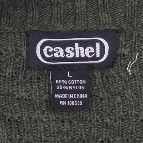 Cashel Women’s Green V-Neck Ribbed Knit Jumper Size L Cotton Blend