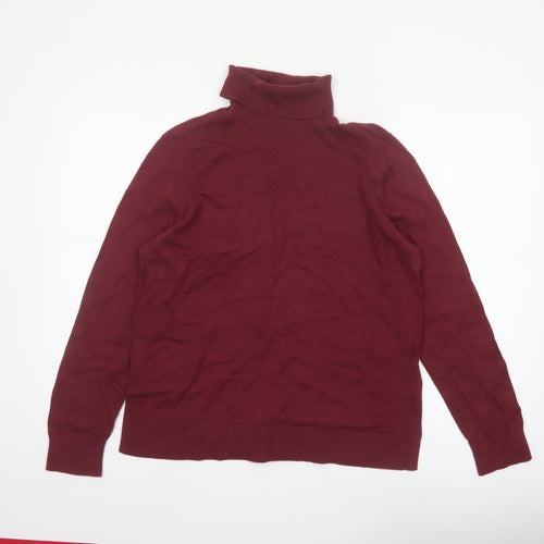 Lands' End Women's Red Cotton Roll Neck Knit Jumper Size M