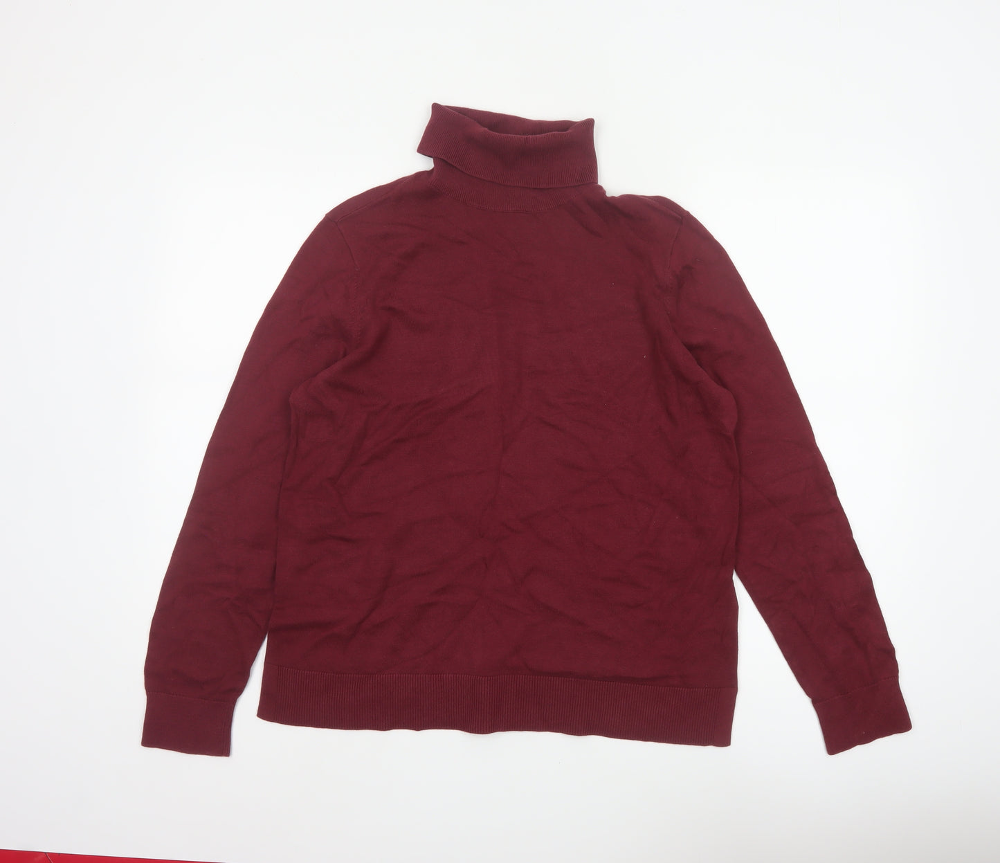 Lands' End Women's Red Cotton Roll Neck Knit Jumper Size M