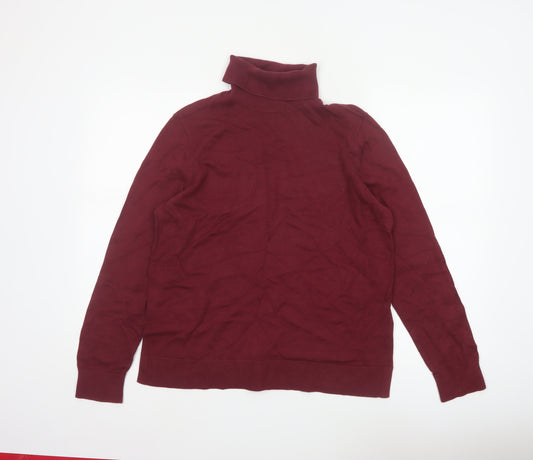 Lands' End Women's Red Cotton Roll Neck Knit Jumper Size M