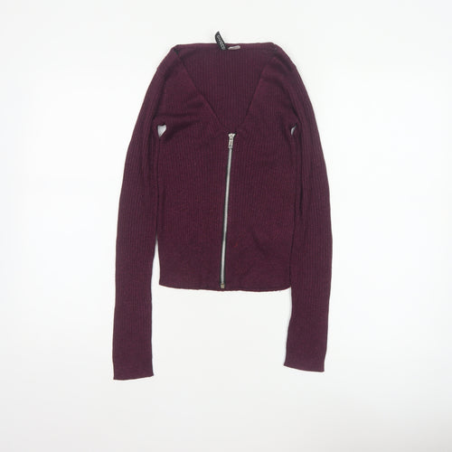 Divided H&M Women Purple XS Rib Knit V-Neck Full Zip Cardigan