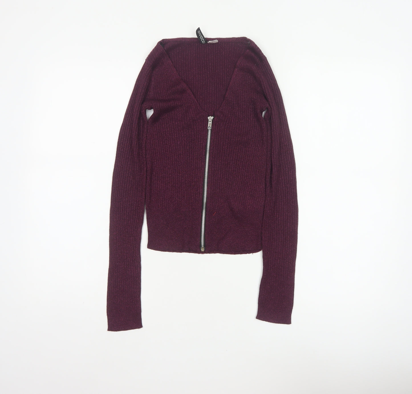 Divided H&M Women Purple XS Rib Knit V-Neck Full Zip Cardigan