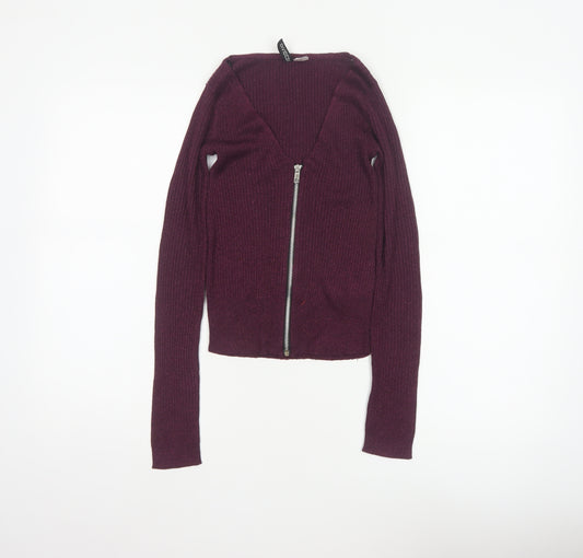 Divided H&M Women Purple XS Rib Knit V-Neck Full Zip Cardigan