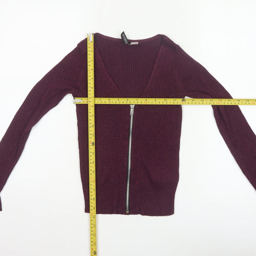Divided H&M Women Purple XS Rib Knit V-Neck Full Zip Cardigan