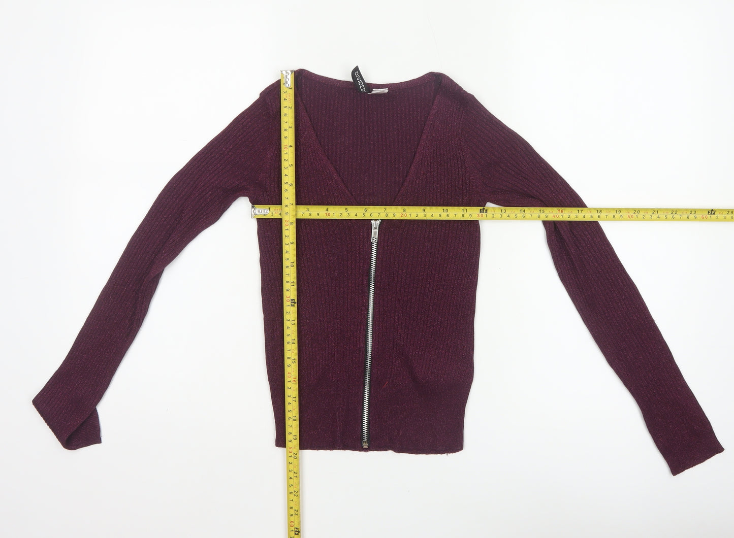 Divided H&M Women Purple XS Rib Knit V-Neck Full Zip Cardigan
