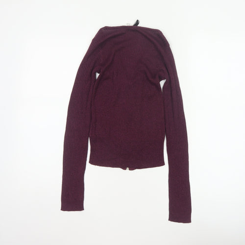 Divided H&M Women Purple XS Rib Knit V-Neck Full Zip Cardigan