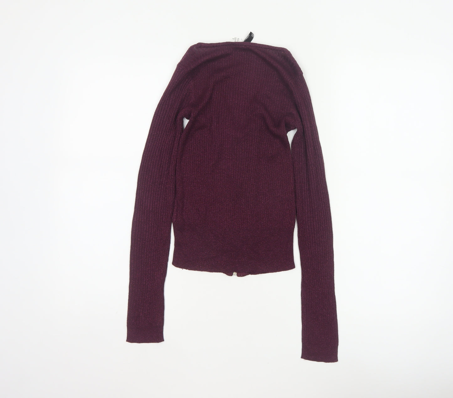 Divided H&M Women Purple XS Rib Knit V-Neck Full Zip Cardigan