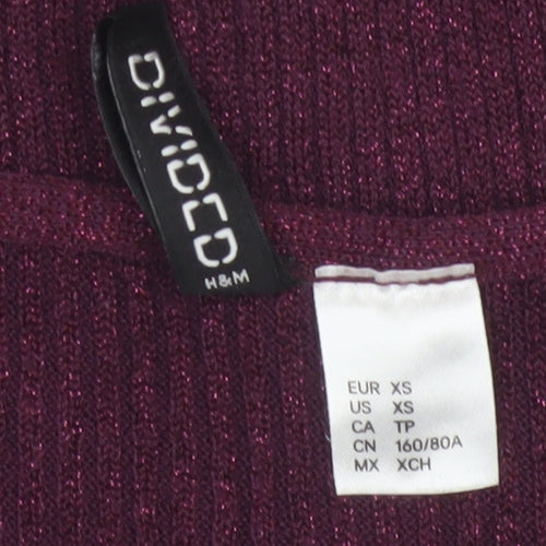 Divided H&M Women Purple XS Rib Knit V-Neck Full Zip Cardigan