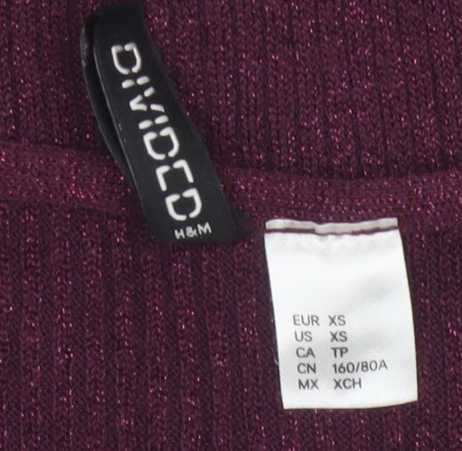 Divided H&M Women Purple XS Rib Knit V-Neck Full Zip Cardigan