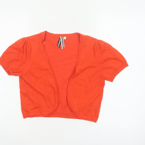 Bexleys Women Orange Size 12 Open Knit Puff Sleeve Cardigan