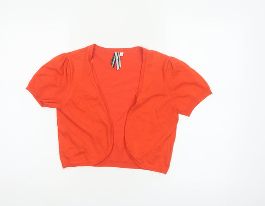 Bexleys Women Orange Size 12 Open Knit Puff Sleeve Cardigan
