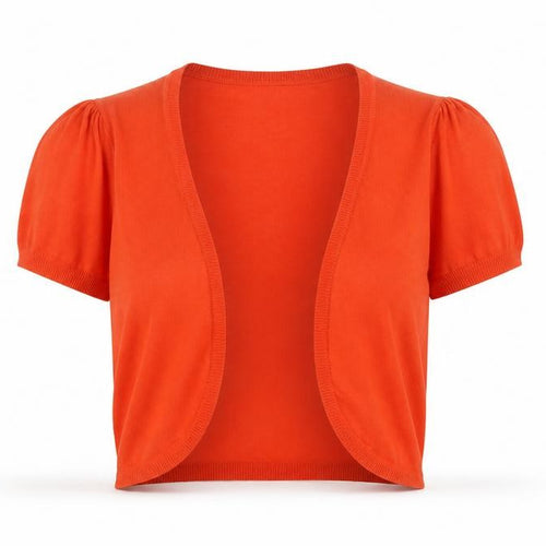 Bexleys Women Orange Size 12 Open Knit Puff Sleeve Cardigan