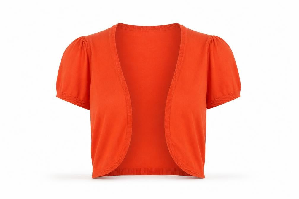 Bexleys Women Orange Size 12 Open Knit Puff Sleeve Cardigan