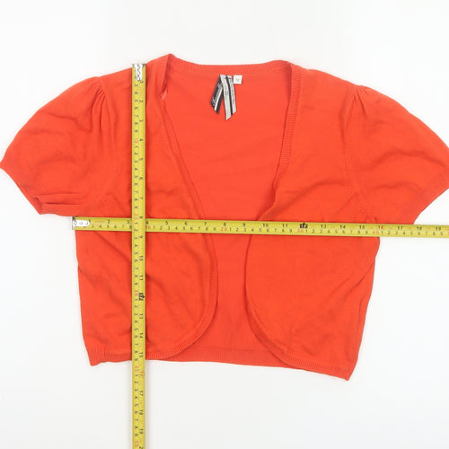 Bexleys Women Orange Size 12 Open Knit Puff Sleeve Cardigan
