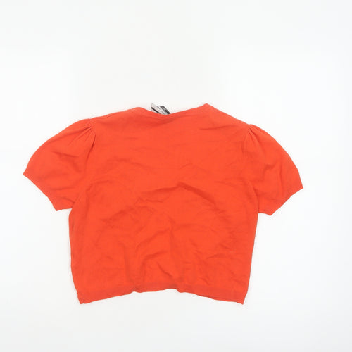 Bexleys Women Orange Size 12 Open Knit Puff Sleeve Cardigan