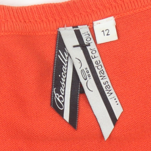Bexleys Women Orange Size 12 Open Knit Puff Sleeve Cardigan