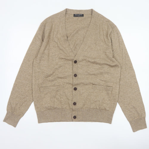 Kallspin Men's Beige S Cashmere Wool Blend Button Cardigan Pockets