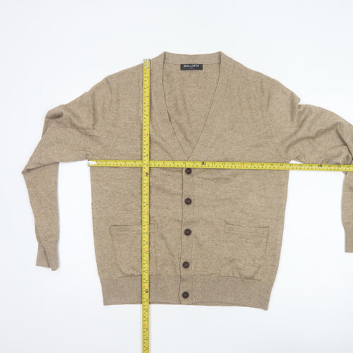 Kallspin Men's Beige S Cashmere Wool Blend Button Cardigan Pockets