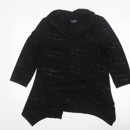 Saloos Women Black XL Cowl Neck Rhinestone Knit Tunic Jumper