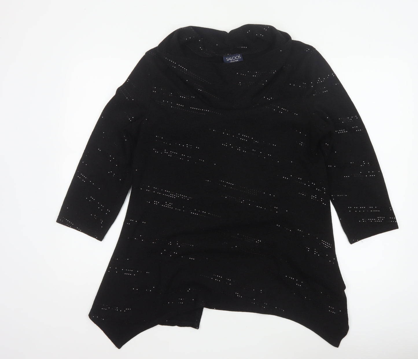 Saloos Women Black XL Cowl Neck Rhinestone Knit Tunic Jumper