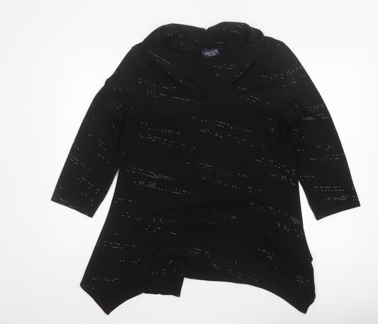 Saloos Women Black XL Cowl Neck Rhinestone Knit Tunic Jumper