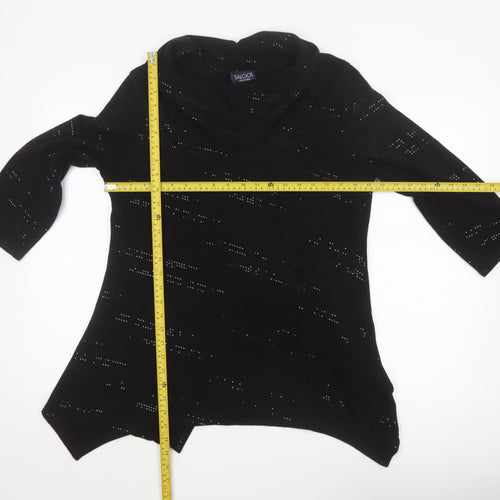 Saloos Women Black XL Cowl Neck Rhinestone Knit Tunic Jumper