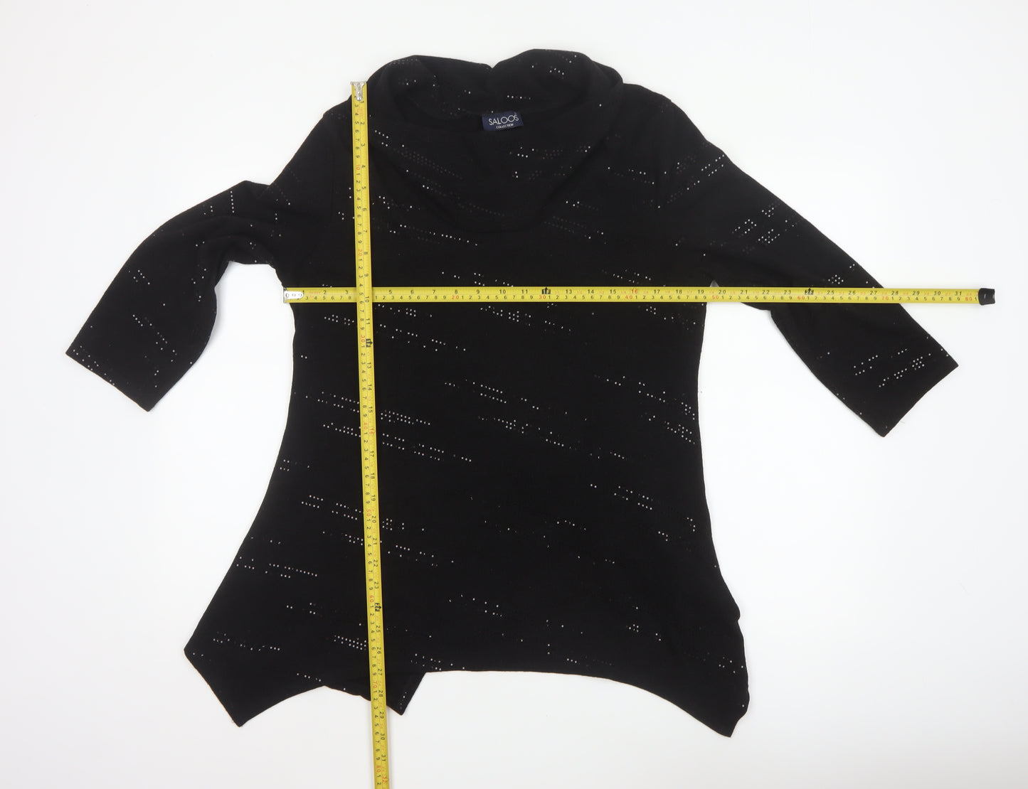 Saloos Women Black XL Cowl Neck Rhinestone Knit Tunic Jumper