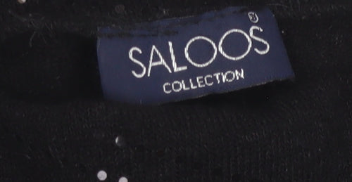 Saloos Women Black XL Cowl Neck Rhinestone Knit Tunic Jumper