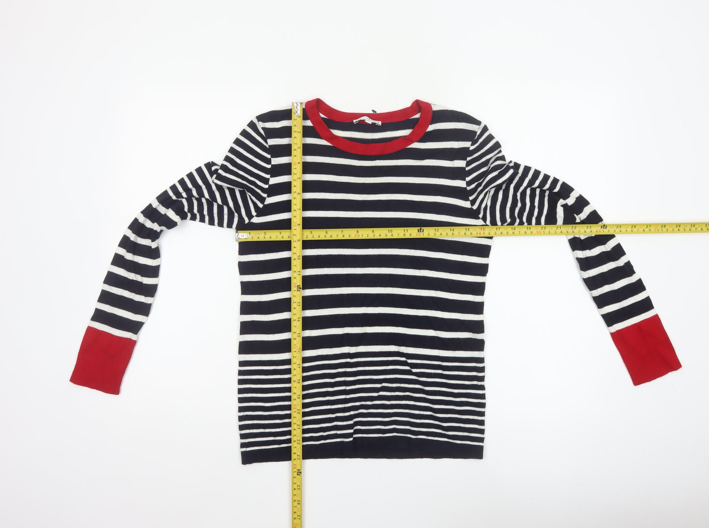 Warehouse Women's Multicoloured Stripe Knit Jumper UK 12 Crew Neck