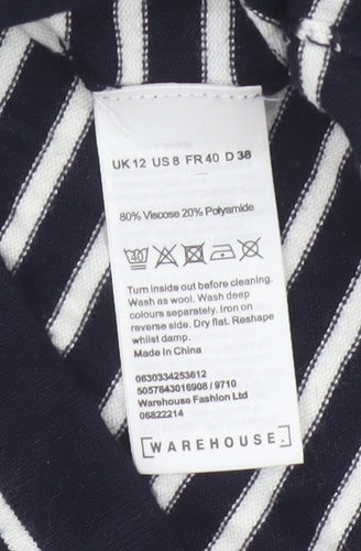 Warehouse Women's Multicoloured Stripe Knit Jumper UK 12 Crew Neck
