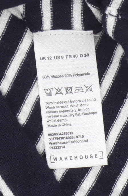 Warehouse Women's Multicoloured Stripe Knit Jumper UK 12 Crew Neck