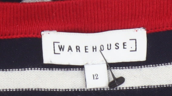 Warehouse Women's Multicoloured Stripe Knit Jumper UK 12 Crew Neck