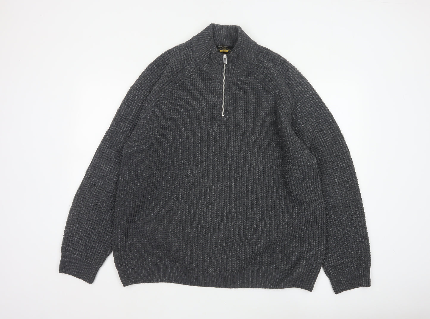 Next Men’s Grey XL 1/4 Zip Chunky Knit High Neck Jumper