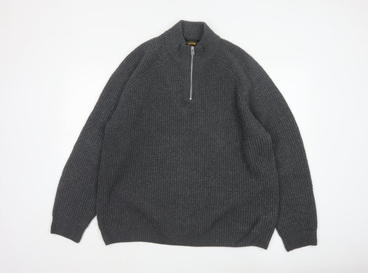 Next Men’s Grey XL 1/4 Zip Chunky Knit High Neck Jumper