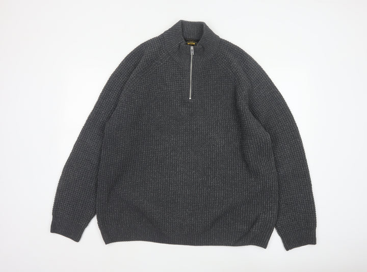 Next Men’s Grey XL 1/4 Zip Chunky Knit High Neck Jumper