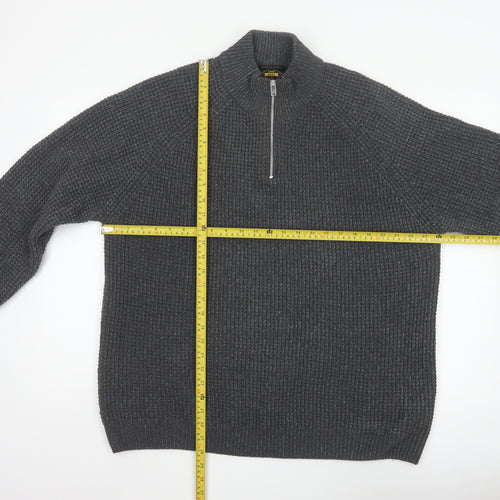 Next Men’s Grey XL 1/4 Zip Chunky Knit High Neck Jumper